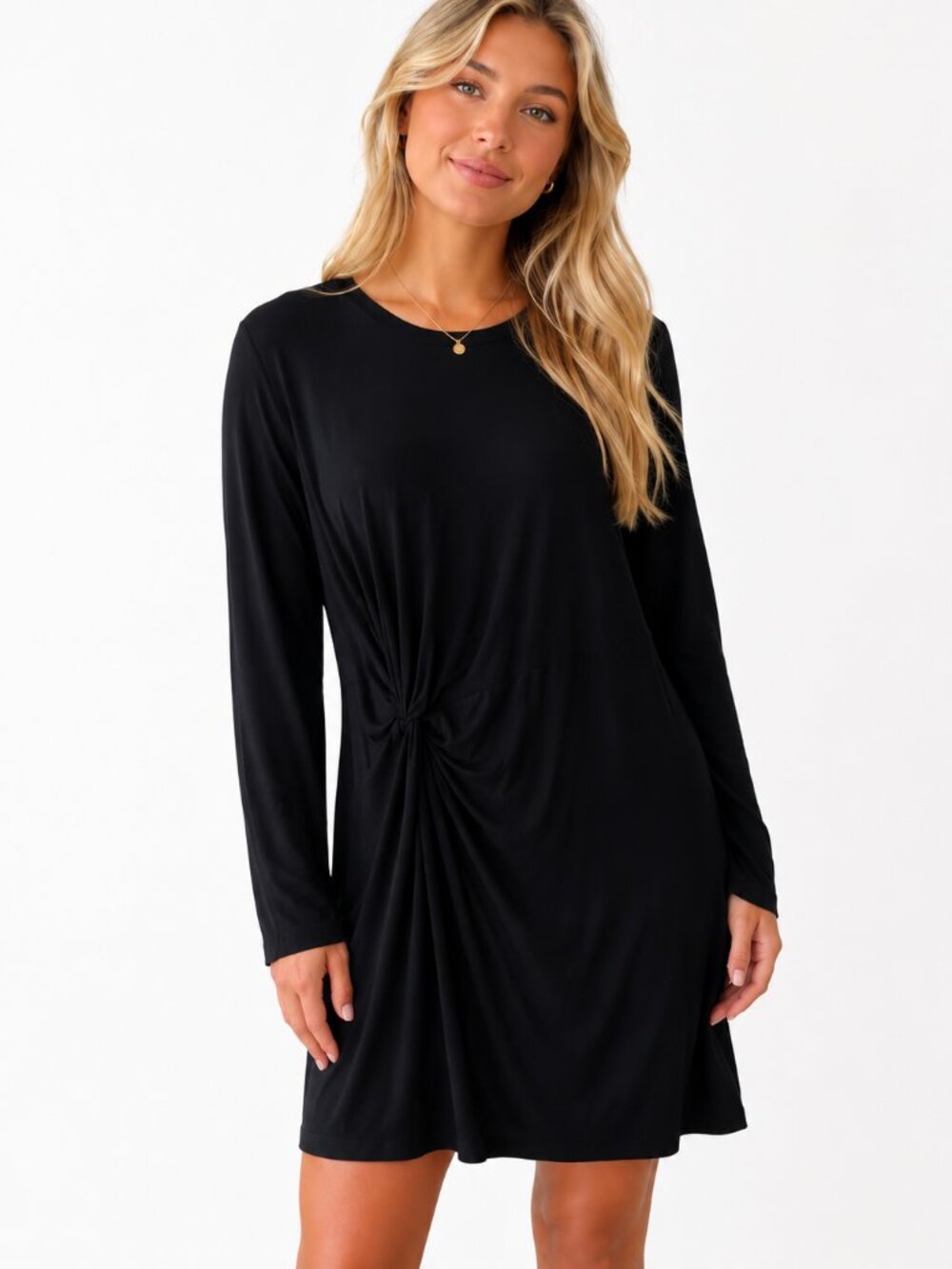 Fabletics Womens XL Activewear Brooke Knot Dress Black Hip Stretch Knit Jersey